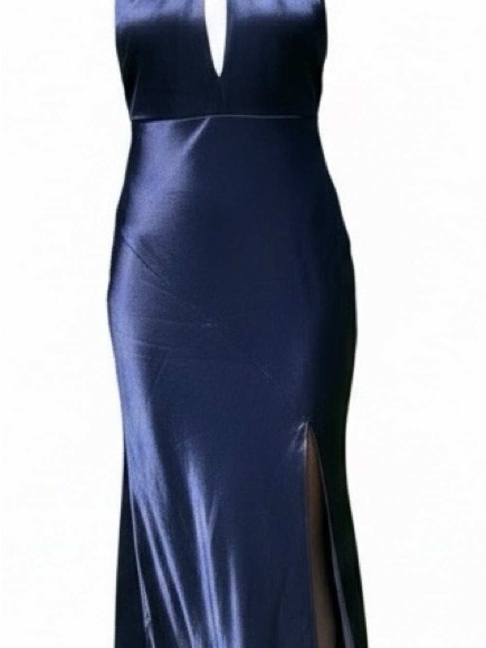 NICHOLAS Navy Satin V-Neck Evening Gown
